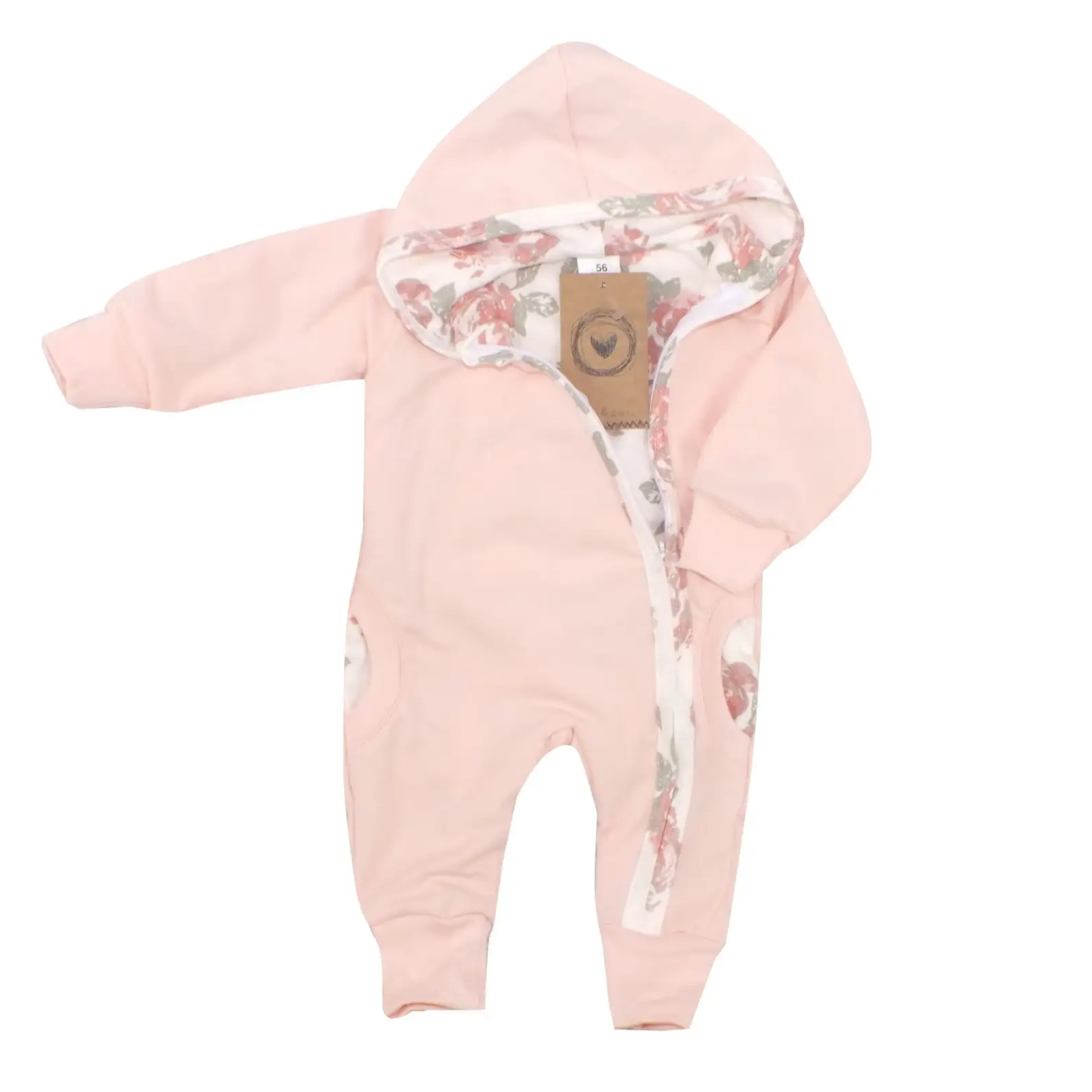 KOMBINEZON BAWEŁNIANY DWUWARSTWOWY WIOSNA LATO BEZ STÓP KWIATY ECRU ZZ - 80