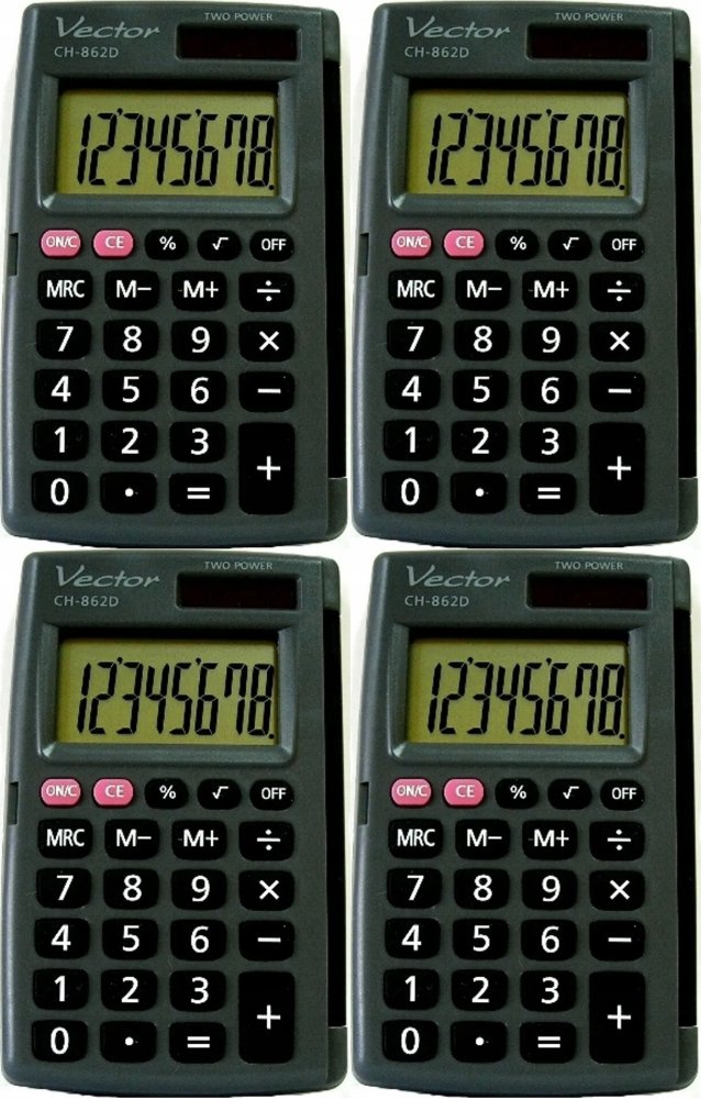 4x Kalkulator kieszonkowy Vector KAV CH-862D, 8 cyfr, czarny