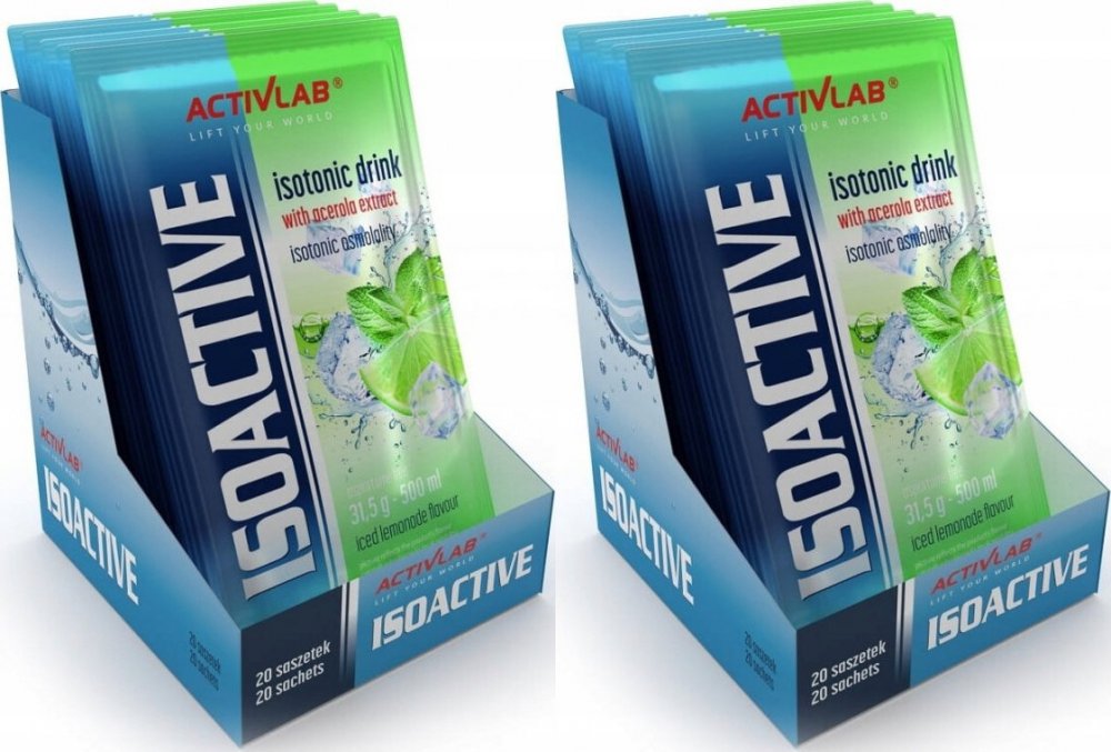 2x Napój izotoniczny Activlab Isoactive, w saszetkach, lemoniada mrożona, 20 sztuk x 31.50g