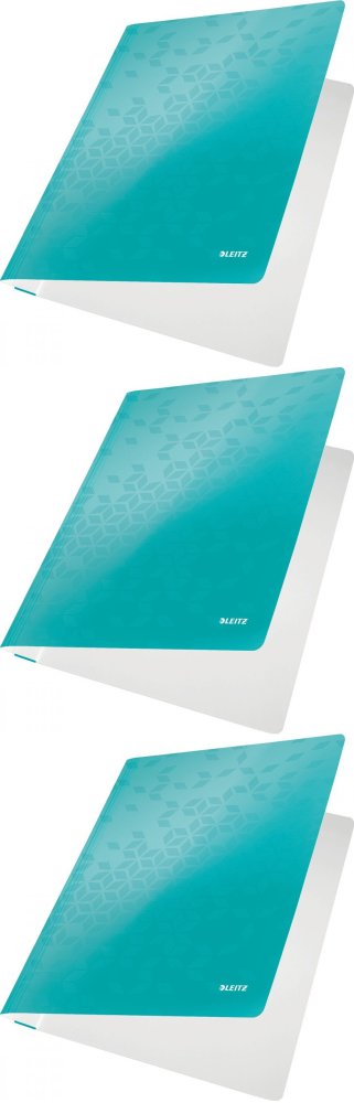 3x Skoroszyt kartonowy bez oczek Leitz Wow, A4, do 60 kartek, 300g/m2, turkusowy