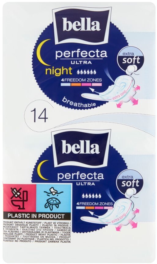 Podpaski Bella Perfecta Ultra Night, extra soft, ze skrzydełkami,14 sztuk
