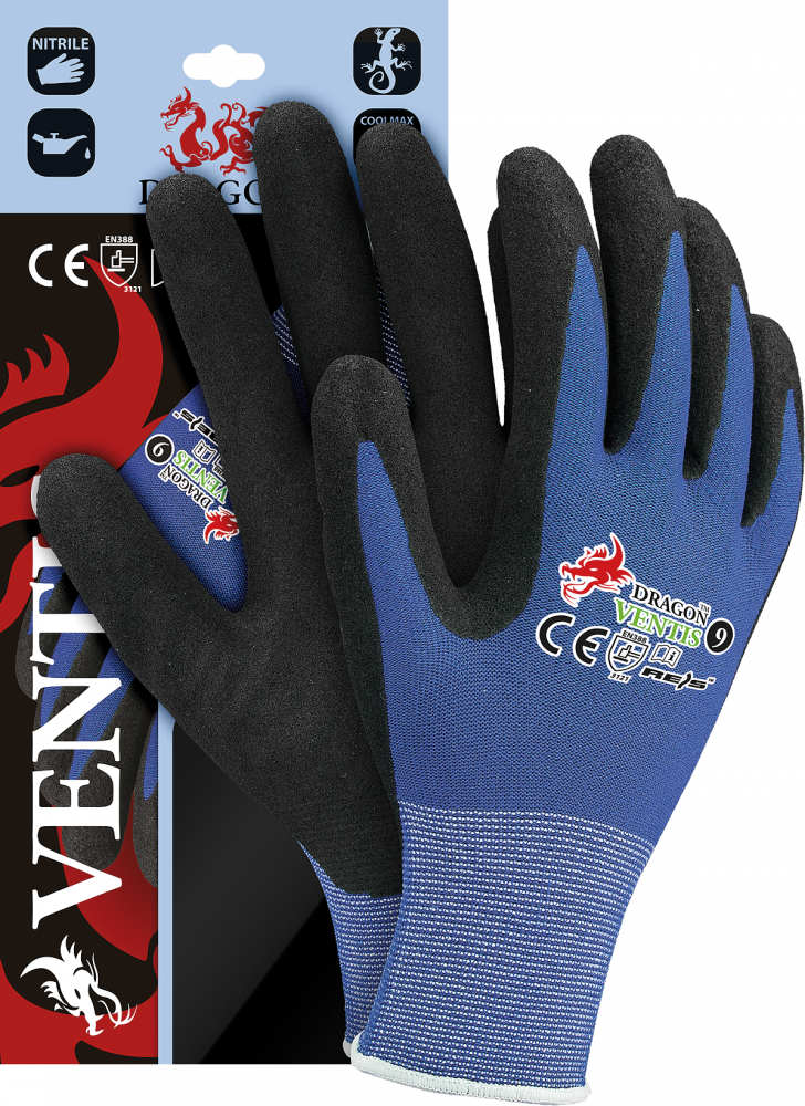 Rękawice robocze Reis Ventis, powlekane, rozmiar 7, niebiesko-czarny