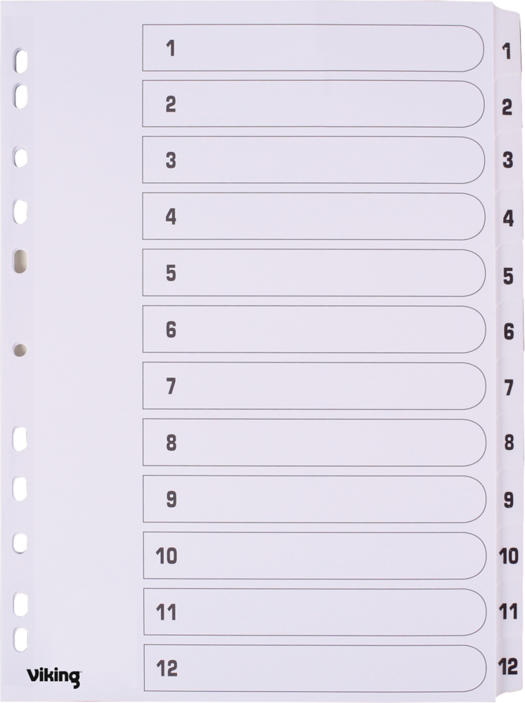 Przekładki do segregatora Viking, plastikowe, numeryczne, A4, 1-12 kart, biały