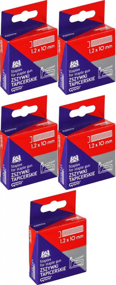 5x Zszywki Grand, do zszywacza tapicerskiego/takera, 1,2x10mm, 1000 sztuk, srebrny