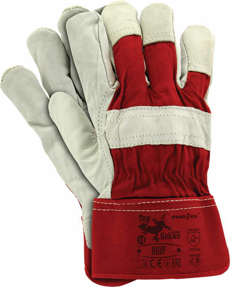 Rękawice robocze Reis RHIP CW, skórzane, rozmiar 10, biało-czerwony