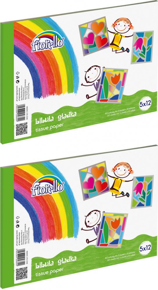 2x Bibuła gładka Fiorello, A4, 60 sztuk, mix kolorów