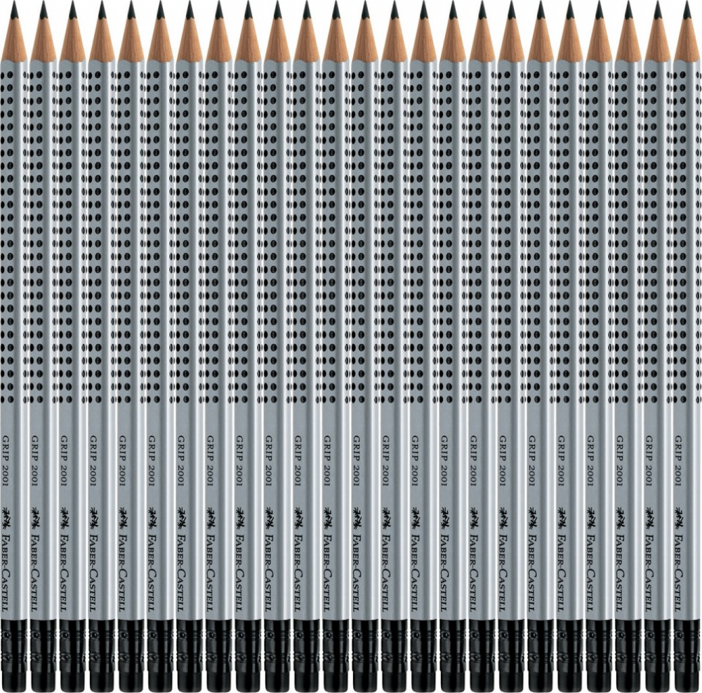 24x Ołówek z gumką Faber Castell Grip 2001, HB, srebrno-czarny