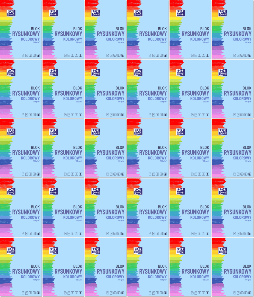 100x Blok rysunkowy Oxford, A4, 10 kartek, kolorowy, 100g/m2