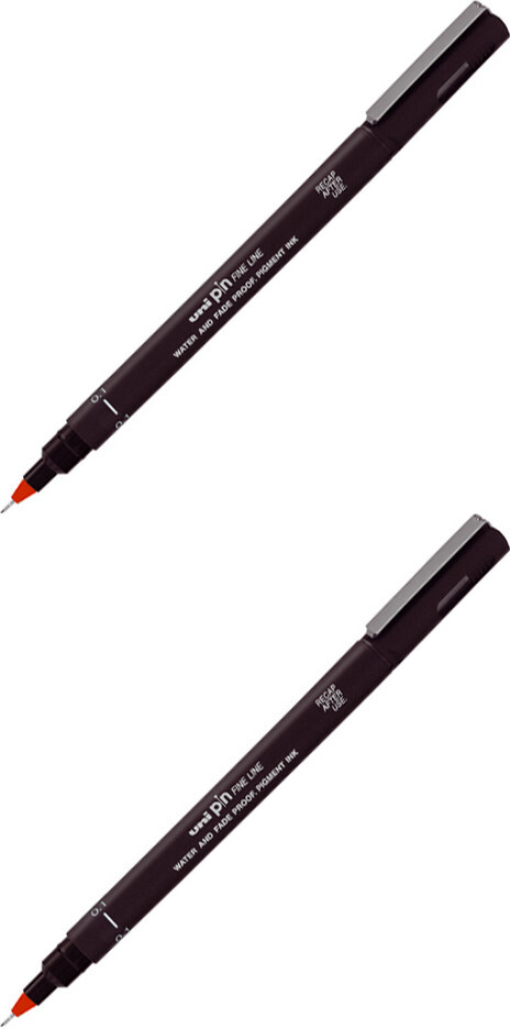 2x Cienkopis kreślarski Uni PIN-200, 0.1mm, czerwony