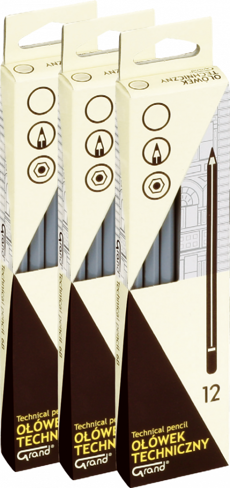 36x Ołówek techniczny Grand, HB, szary