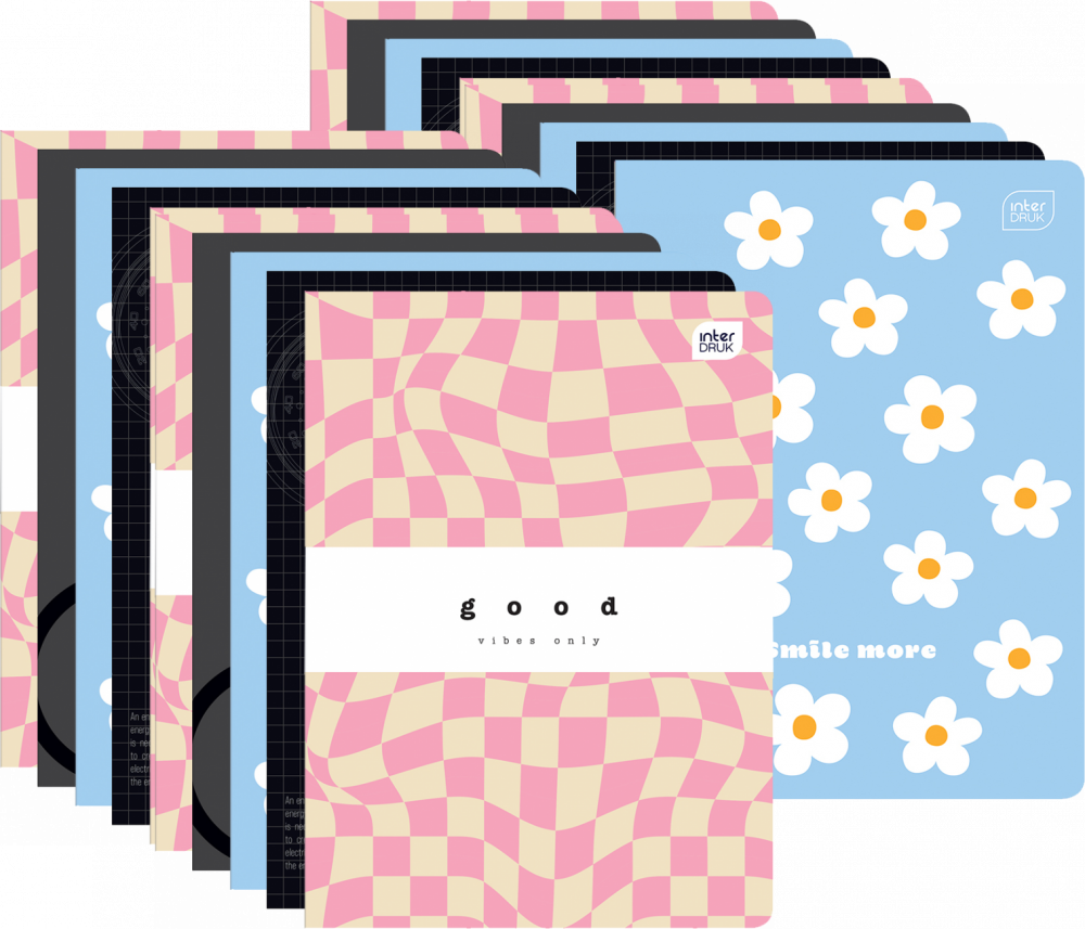 80x Zeszyt gładki Interdruk, A5, miękka oprawa, 60 kartek, mix wzorów