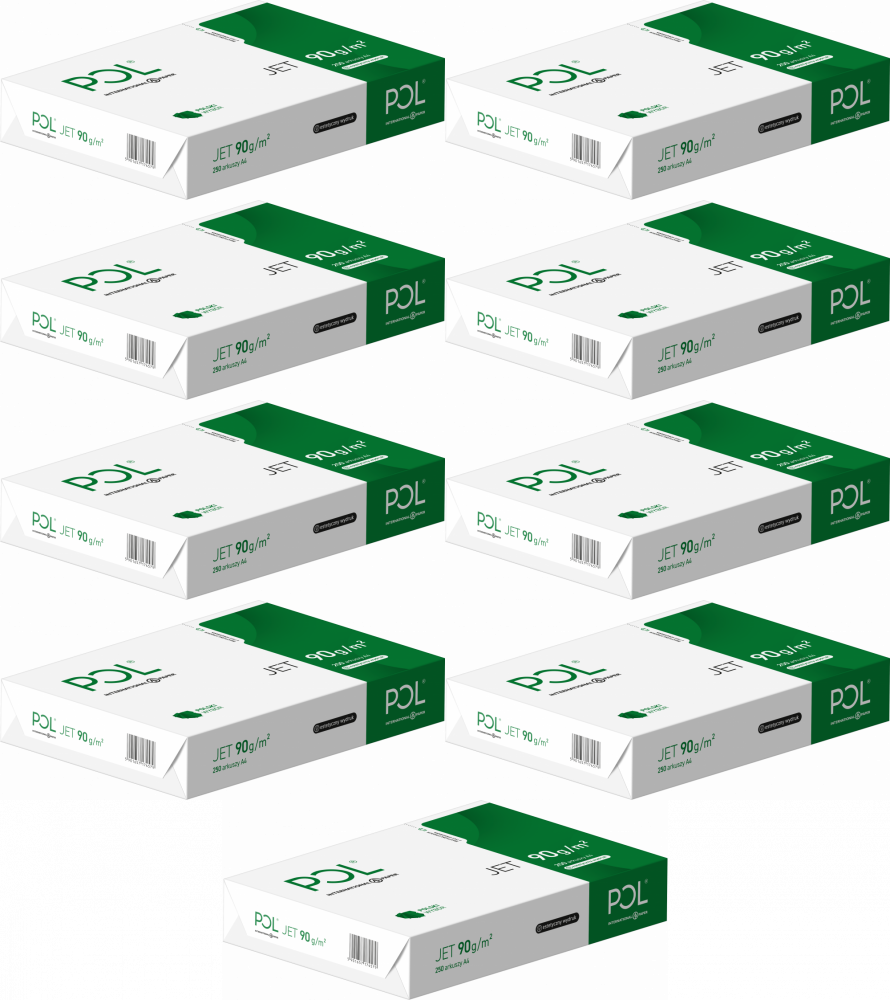 9x Papier ksero ekologiczny Poljet, A4, 90g/m2, 250 arkuszy, biały