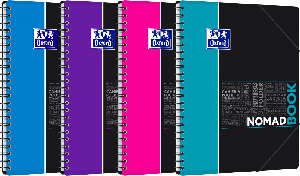 4x Kołonotatnik Oxford Student Nomadbook, A4+, w linię, 80 kartek, okładka PP, mix wzorów