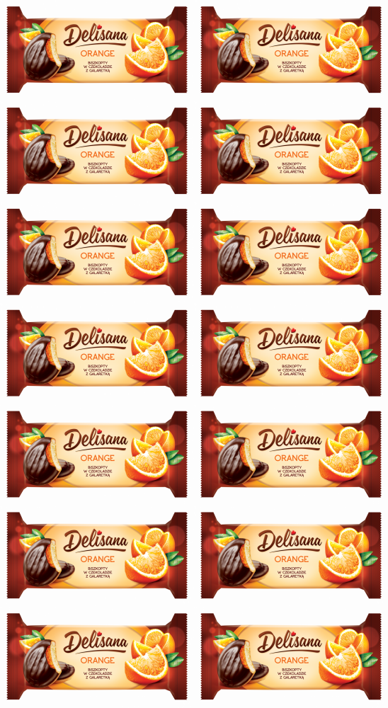 14x Biszkopty w czekoladzie Delicpol Delisana, z galaretką pomarańczową, 135g