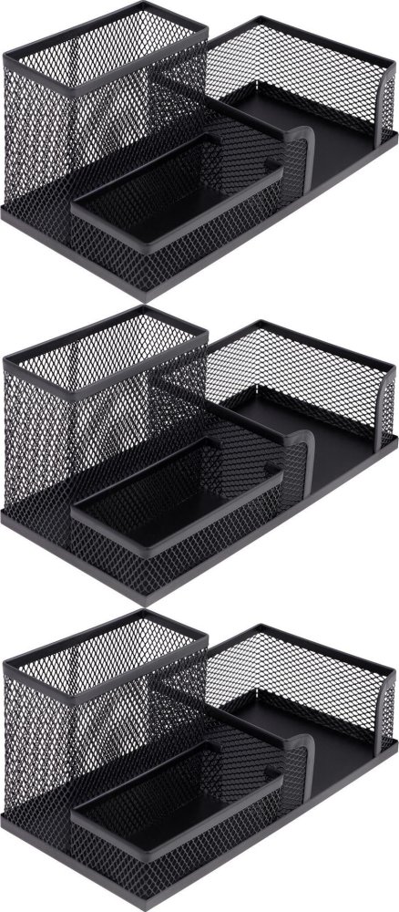3x Przybornik na biurko MemoBe, bez wyposażenia, metalowy (druciany), 3 przegrody, 9.5x10.5x10cm, czarny