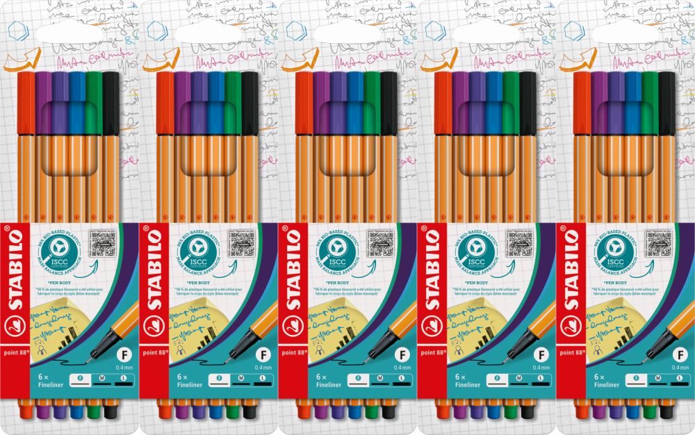 5x Cienkopis Stabilo, Point 88/6, 0.4mm, 6 sztuk, mix kolorów