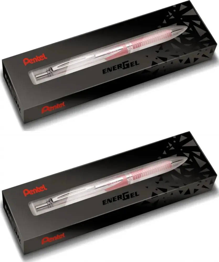 2x Pióro kulkowe Pentel EnerGel BL407, 0.7mm, w etui, niebieski, obudowa różowa