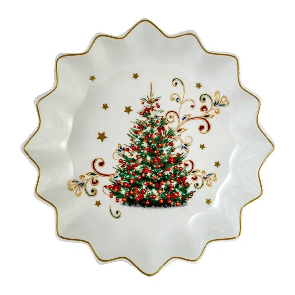 Patera 24cm Choinka czerwone bombki złoty rant