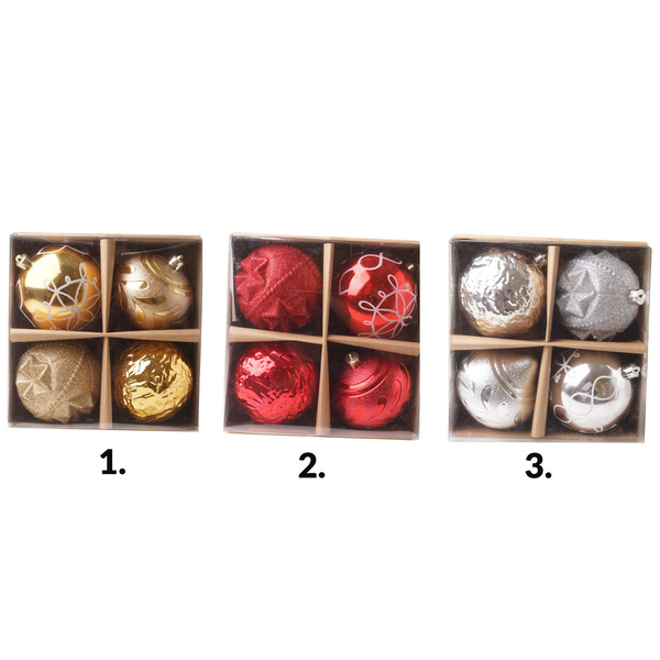 Bombki 4szt 10cm czerw/złote /srebr mix