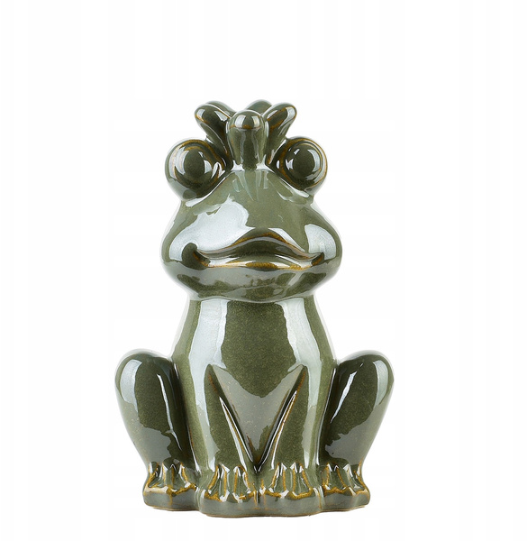 Żaba ceramiczna zielona z koroną 19 cm