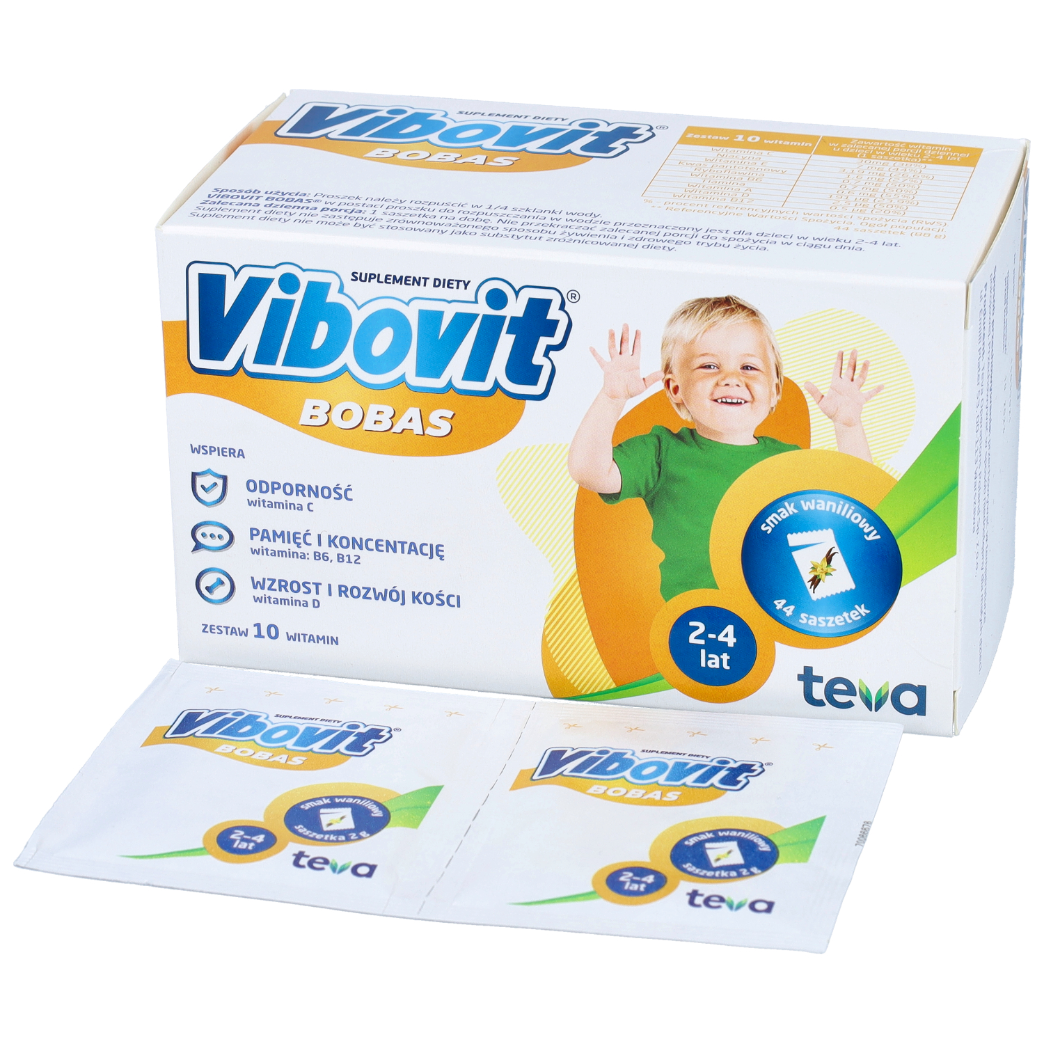 Vibovit bobas, smak waniliowy, 44 saszetki
