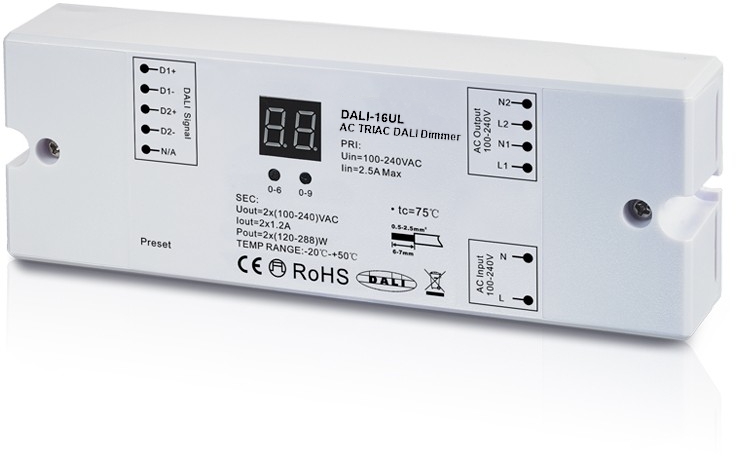 Unlight ściemniacz 2x1,2A 230V biały DALI-16UL