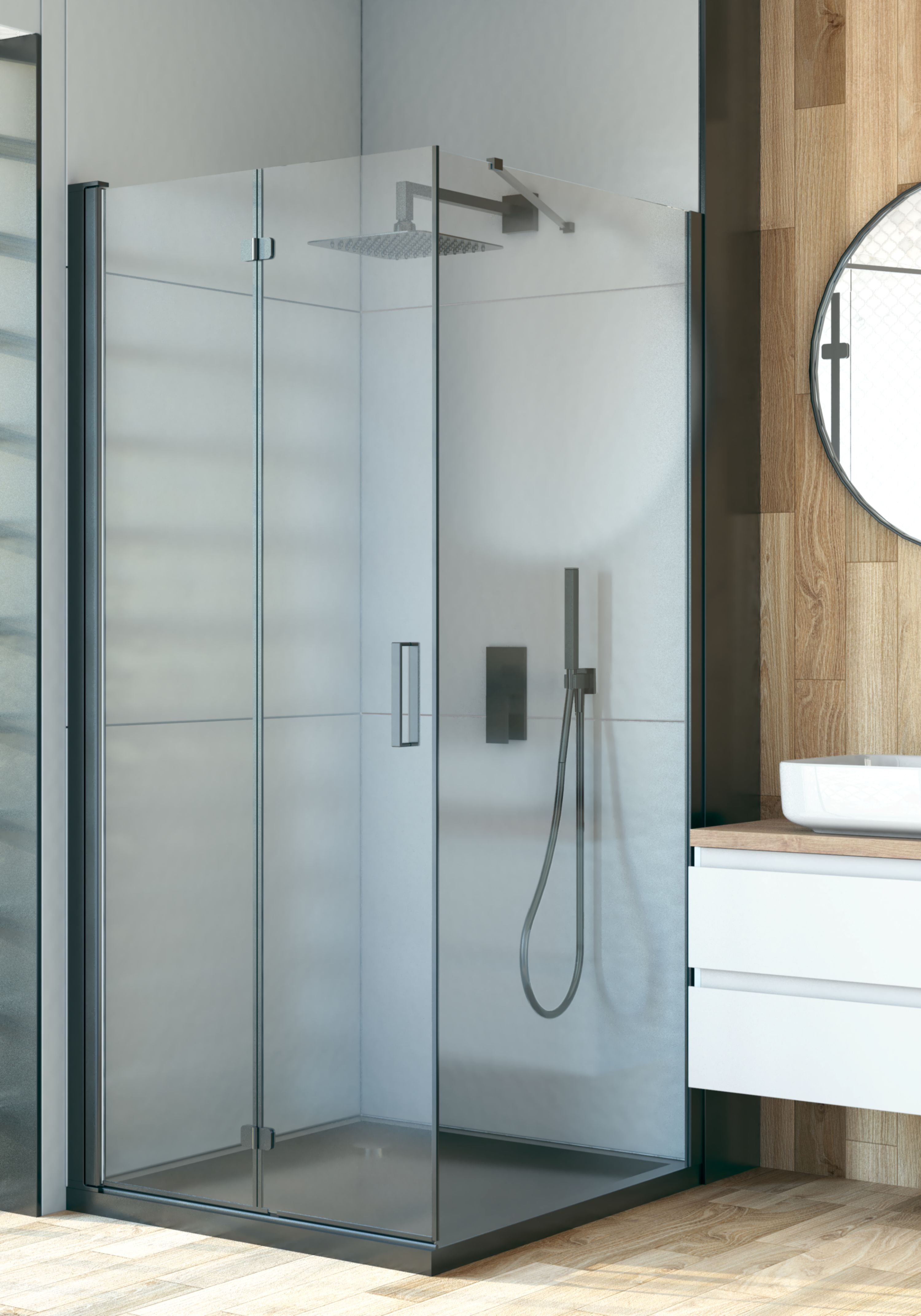 Oltens Hallan drzwi prysznicowe 80 cm czarny mat/szkło przezroczyste 21200300 - Wysyłka w 24h