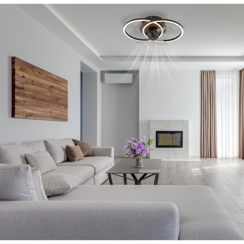 Globo Lighting Karen lampa podsufitowa z wentylatorem 1x24 W czarna-brązowa 03661