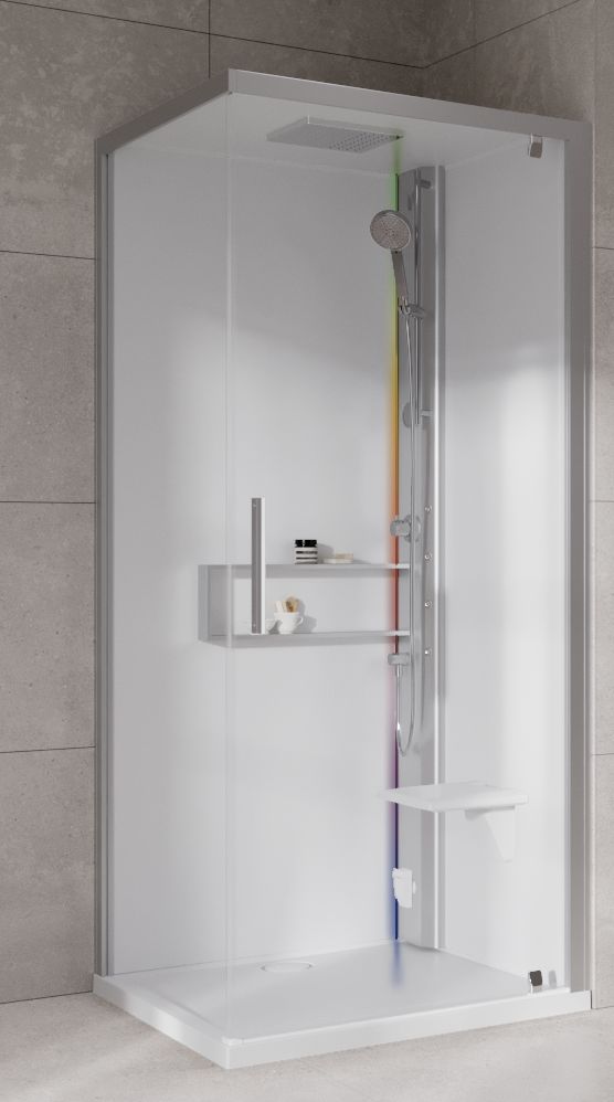 Novellini Glax 2 2.0 G+F kabina z hydromasażem 90 cm kwadratowa prawa parowa z brodzikiem srebrna G22GF90DM5-1BB