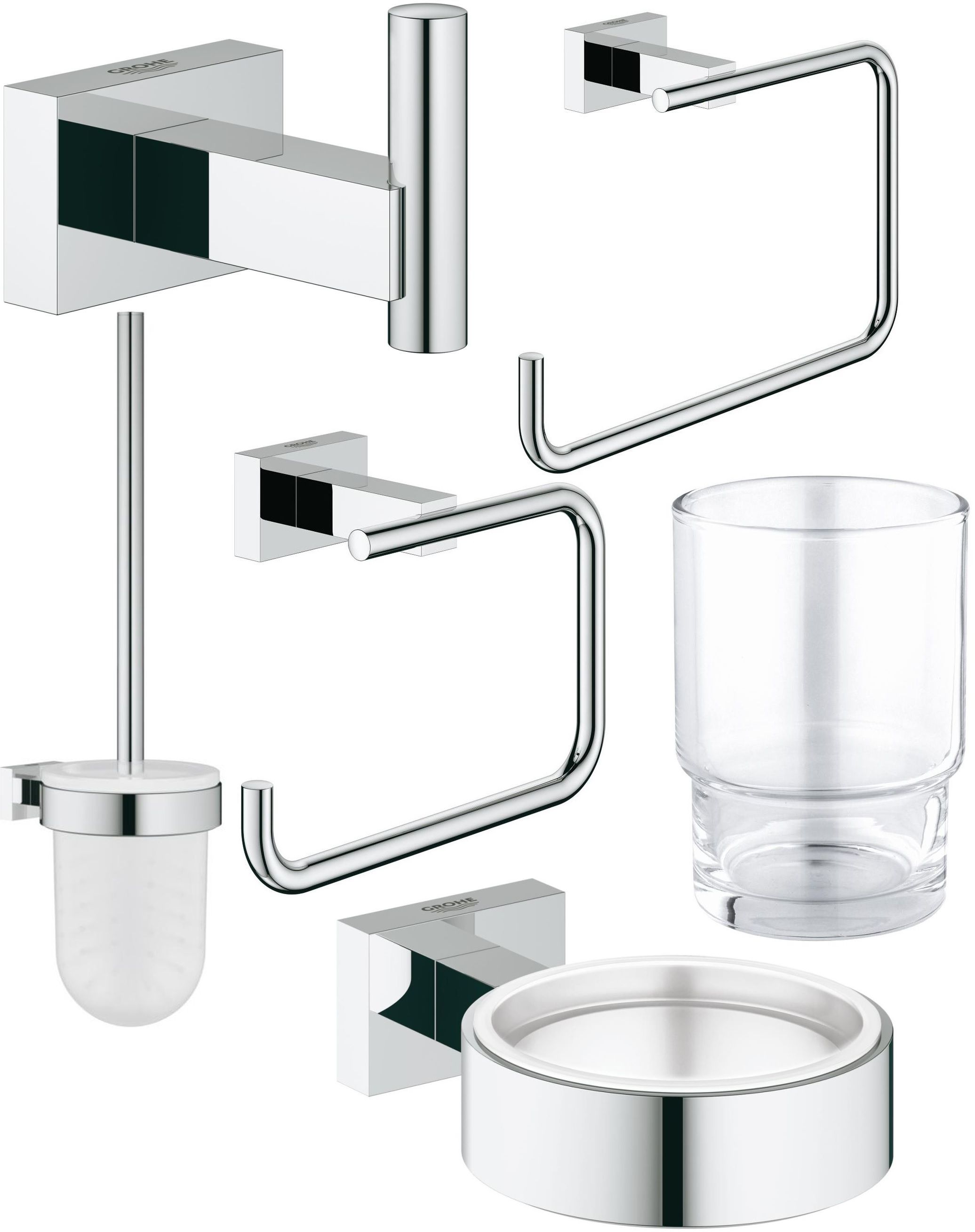 Grohe Essentials Cube zestaw akcesoriów łazienkowych chrom (40511001, 40507001, 40508001, 40372001, 40513001, 40510001)