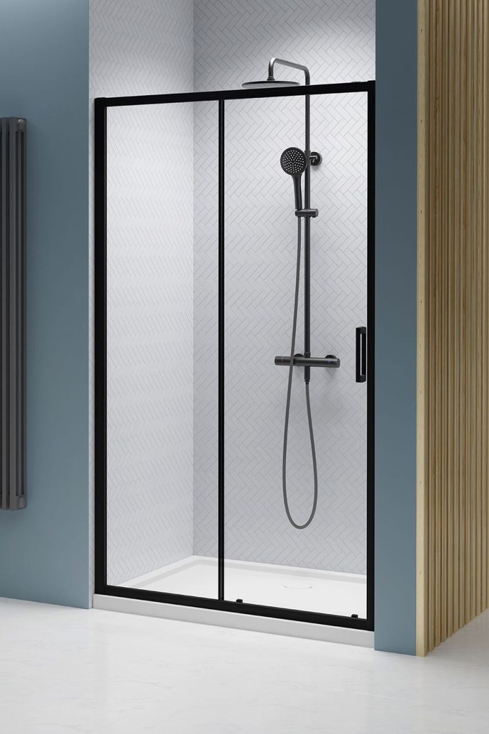 Radaway Premium Pro Black DWJ drzwi prysznicowe 140 cm rozsuwane czarny mat/szkło przezroczyste 1014140-54-01L