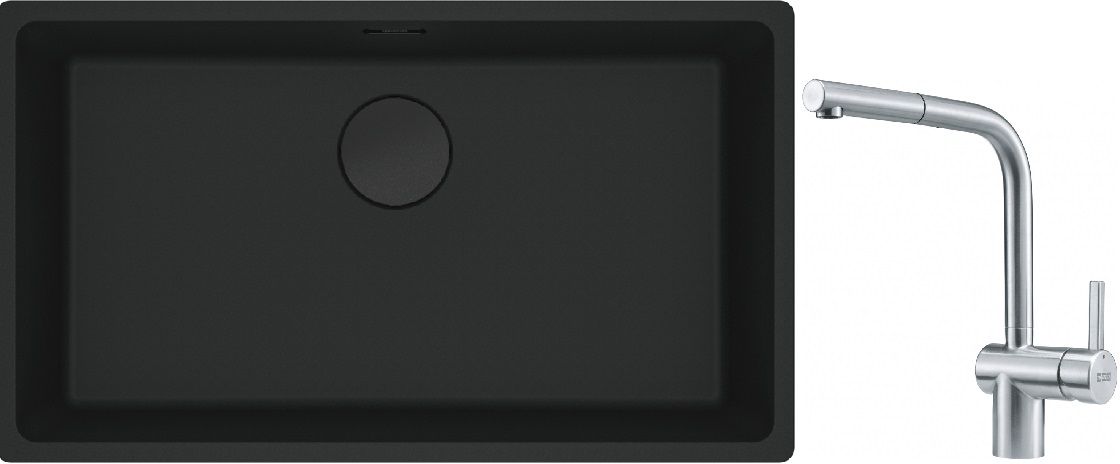 Franke Maris MRG 110-72 zlewozmywak 72x40 cm Fragranite czarny mat z baterią kuchenną Atlas stal szlachetna (1250697757, 1150521439) - Wysyłka w 24h