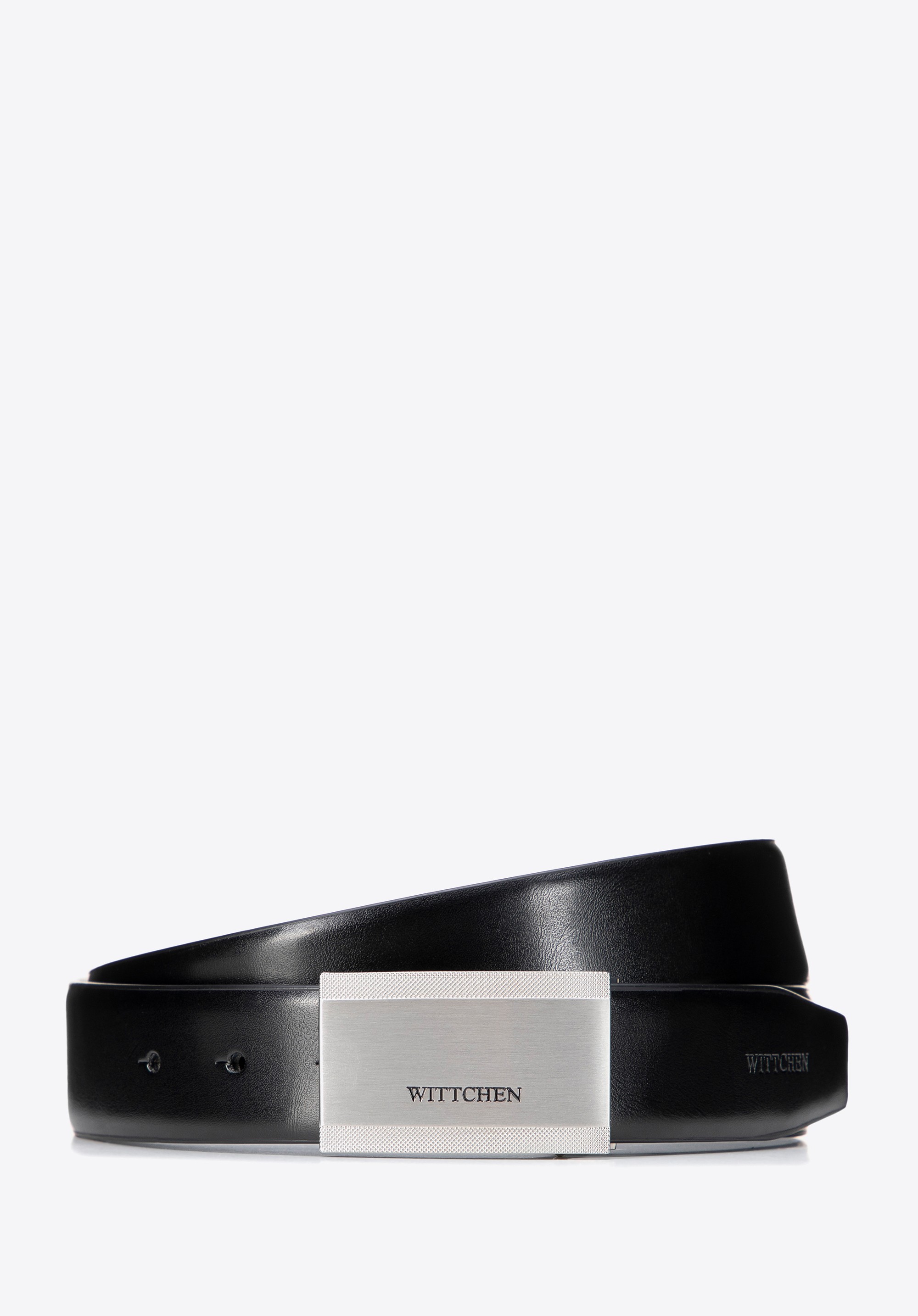 Męski pasek z gładkiej skóry naturalnej czarno - srebrny