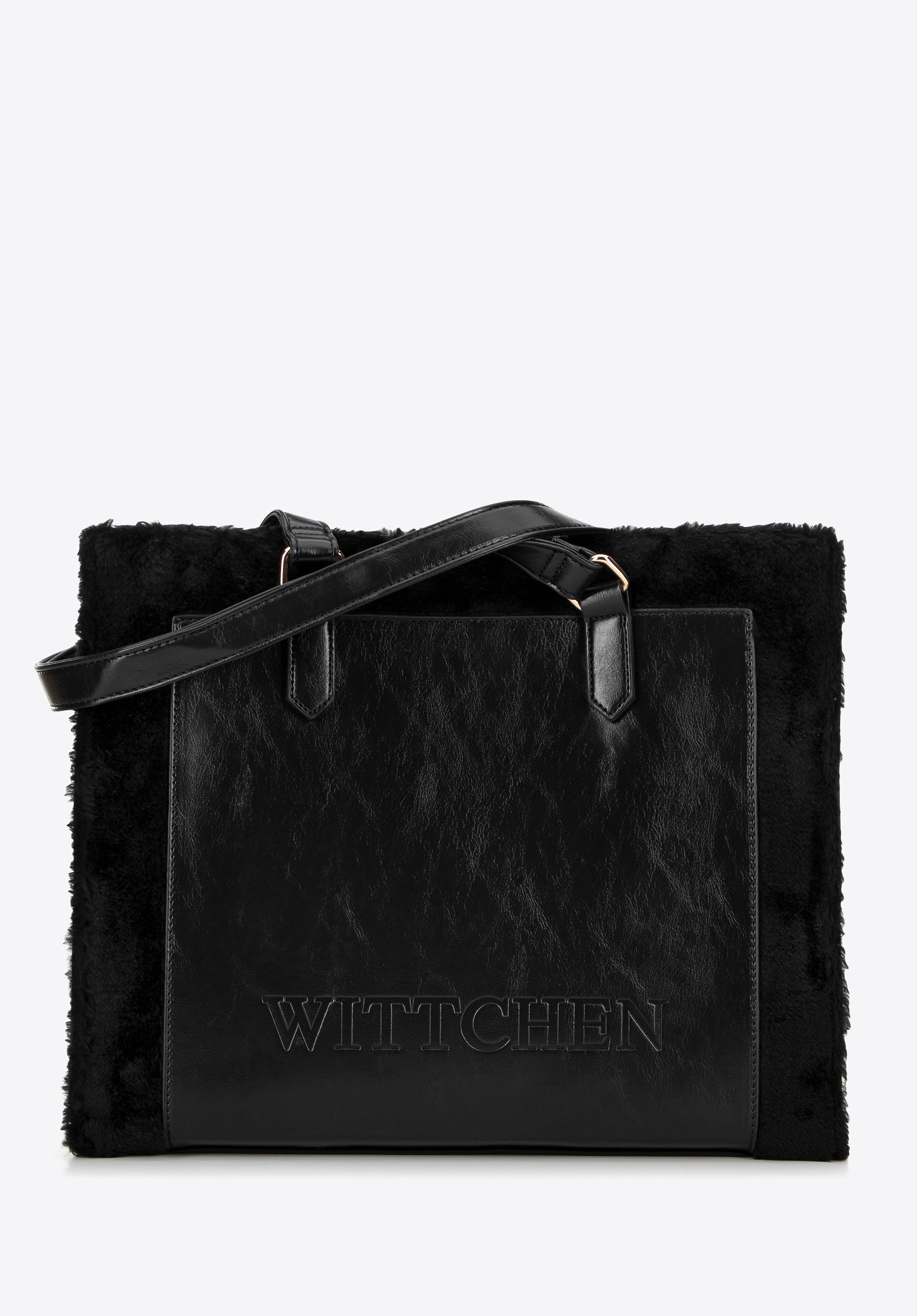 Damska shopperka z ekoskóry obszyta futerkiem czarna