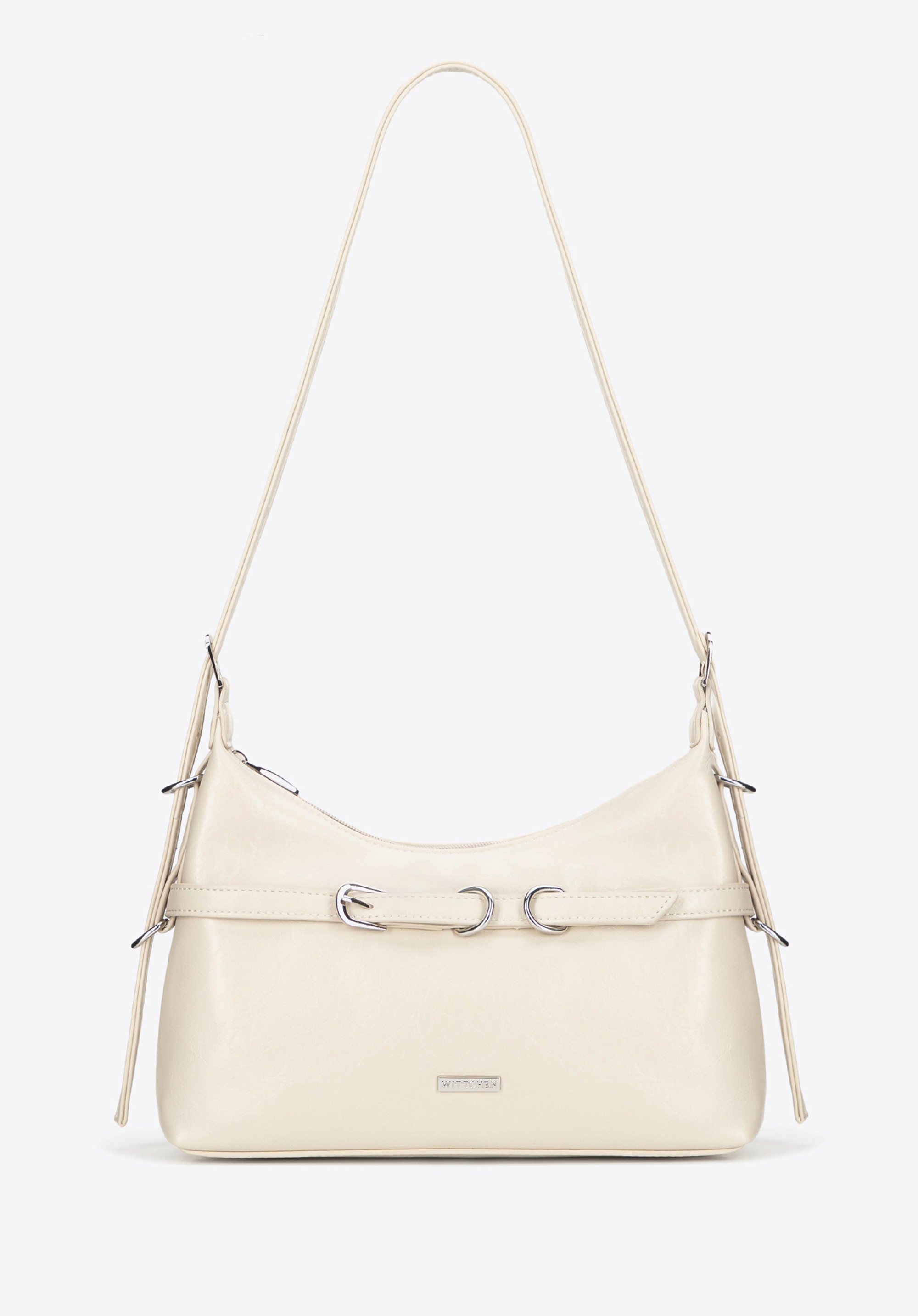 Damska bagietka z ekoskóry z regulowaną rączką kremowa