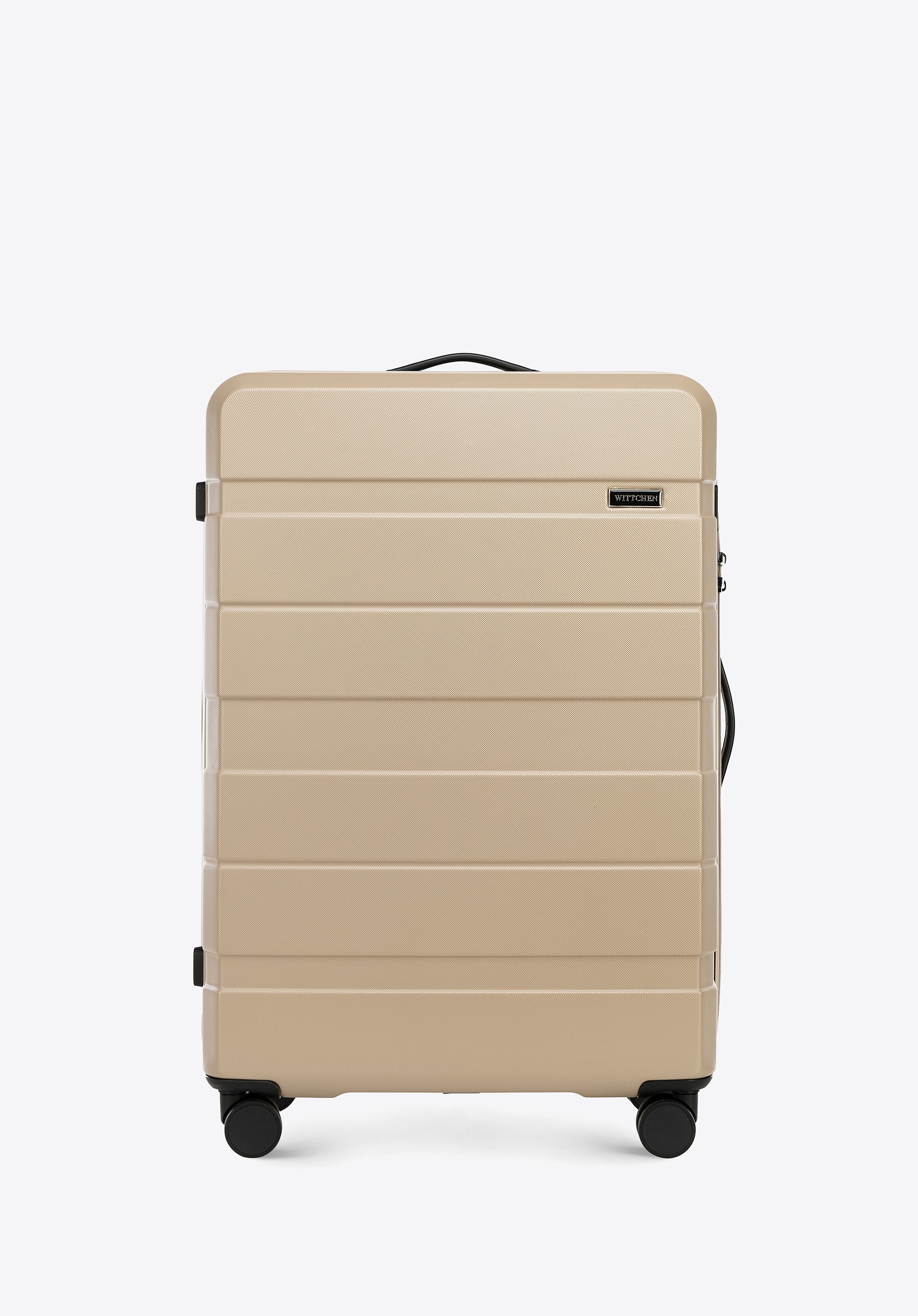 Duża walizka z ABS-u w poziome pasy beżowa