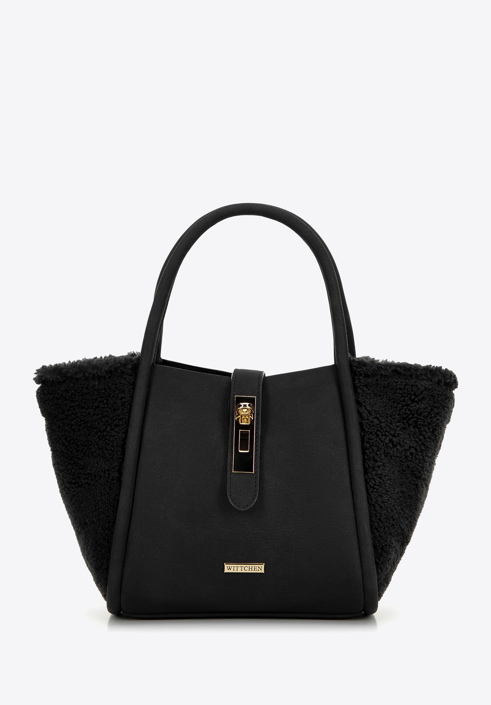 Damski kuferek z ekoskóry i futerka czarny