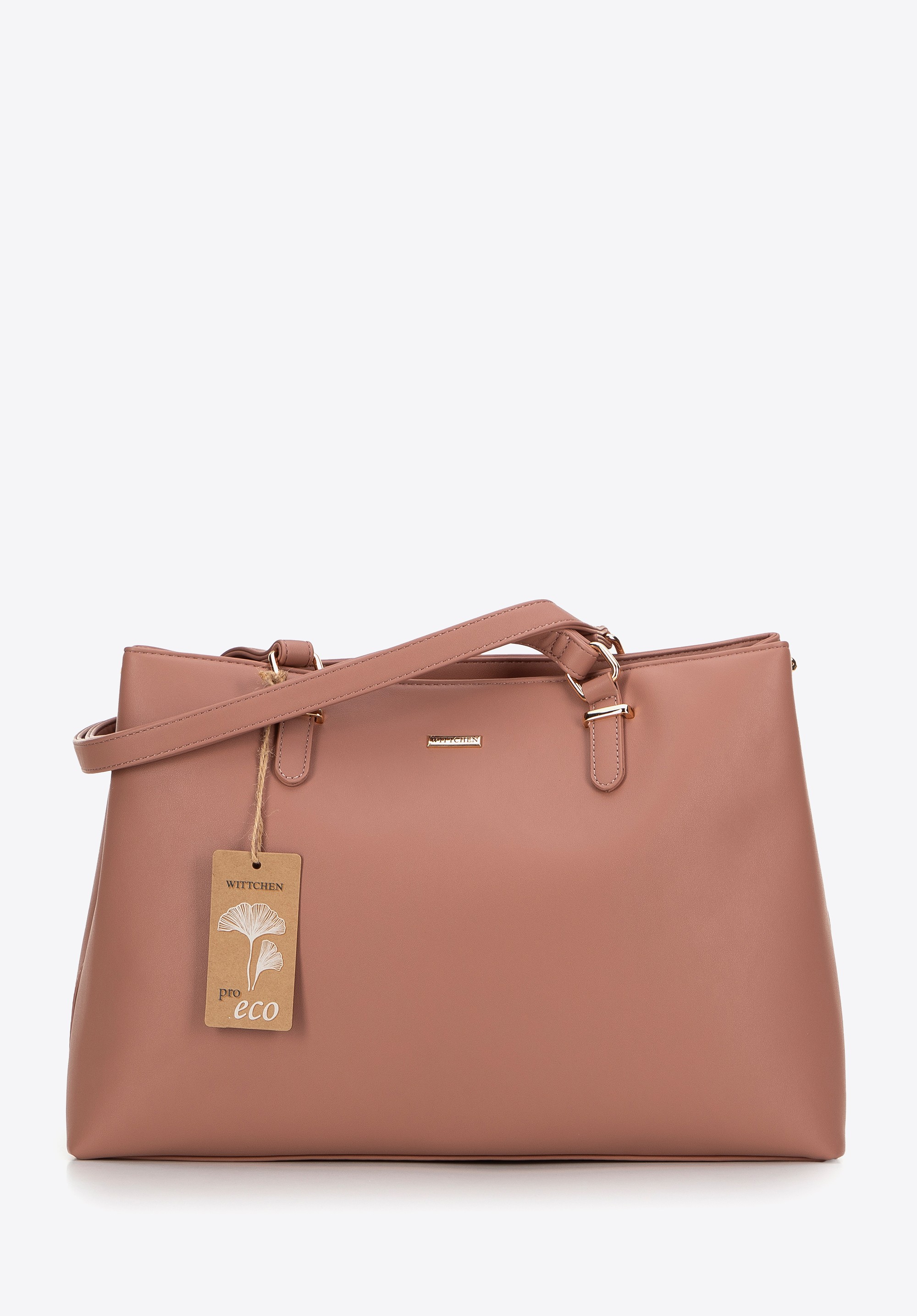 Damska shopperka ze skóry ekologicznej dwukomorowa różowa