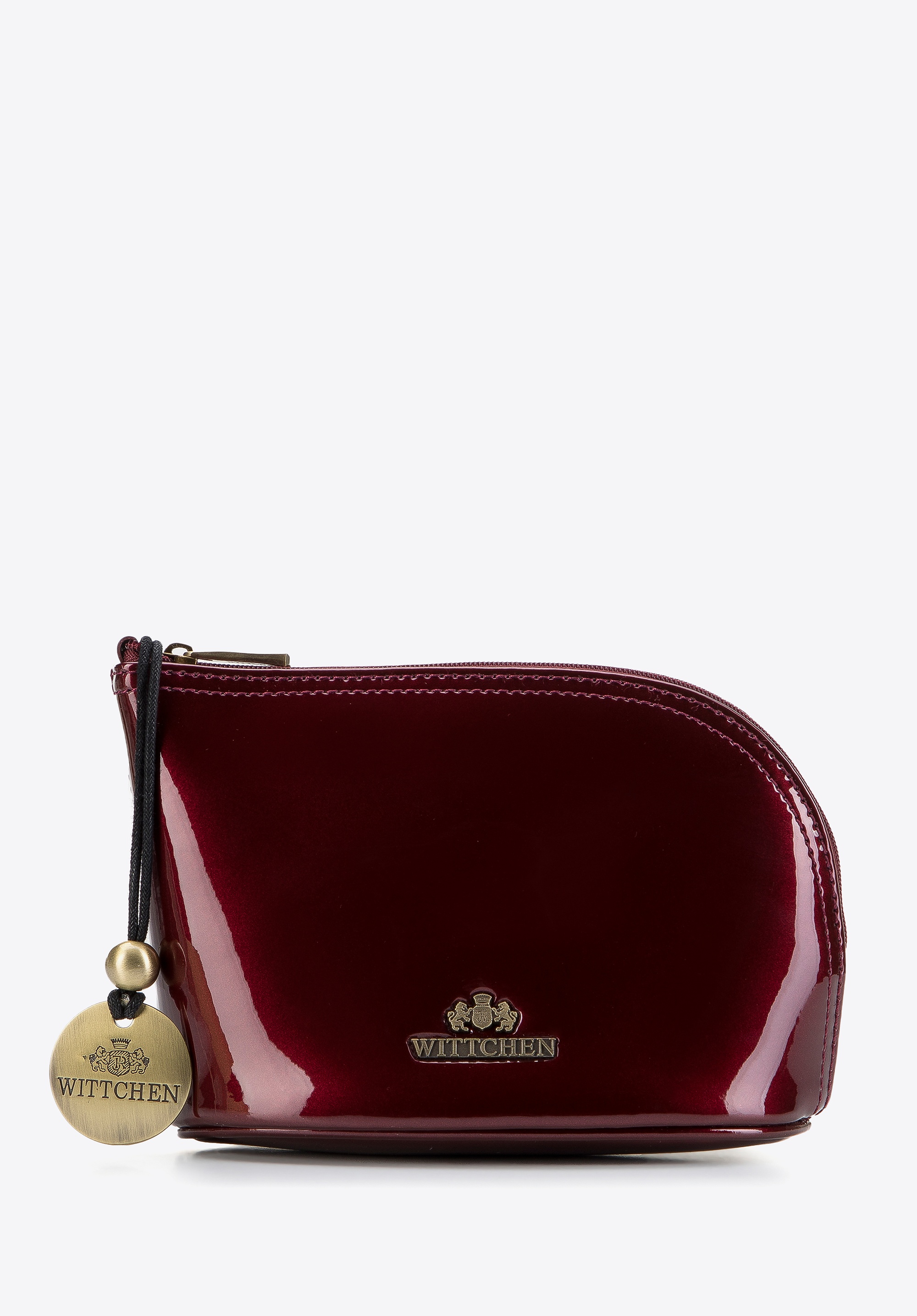 Kosmetyczka skórzana lakierowana wygięta bordowa