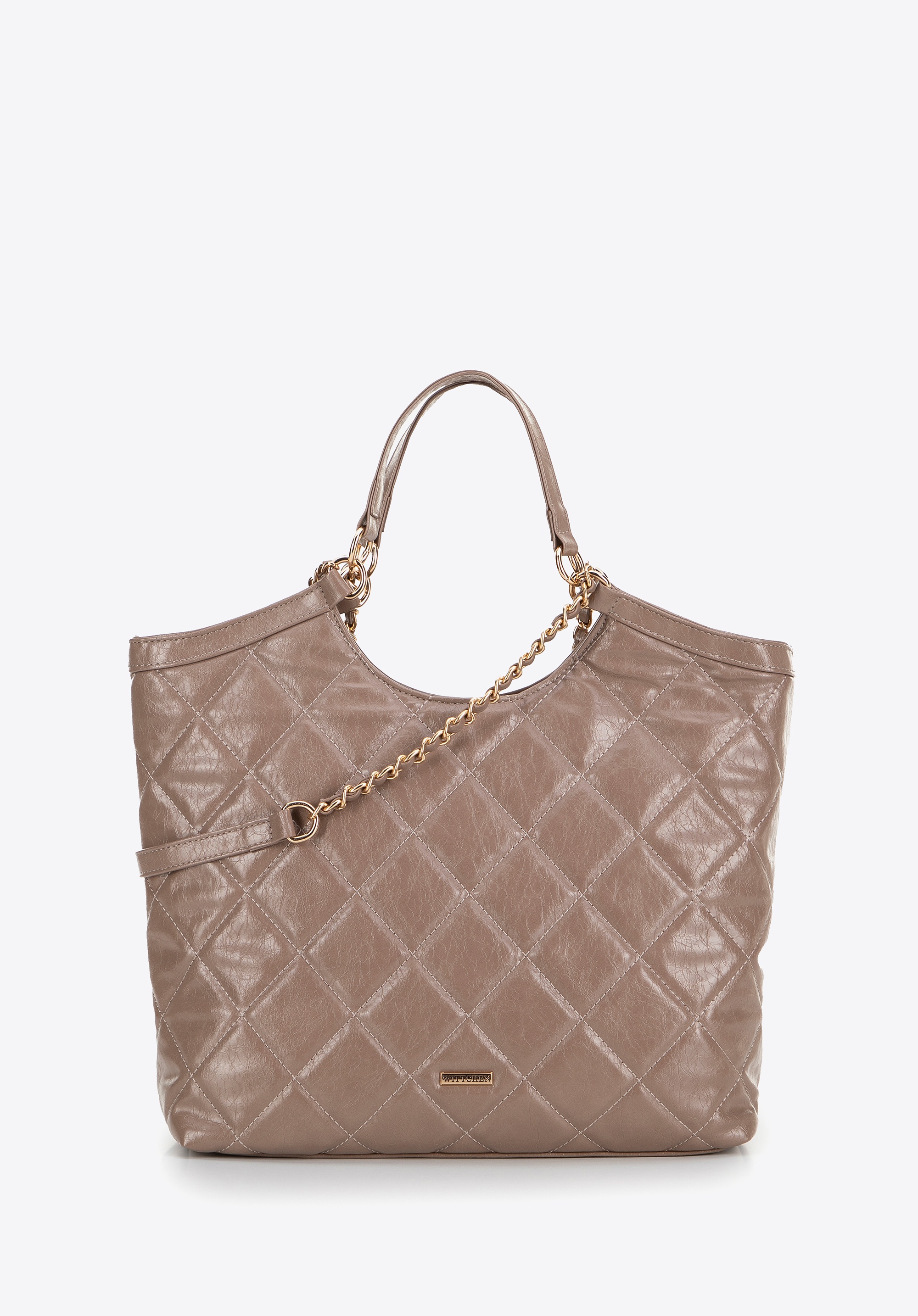 Damska shopperka z ekoskóry w geometryczne przeszycia beżowa