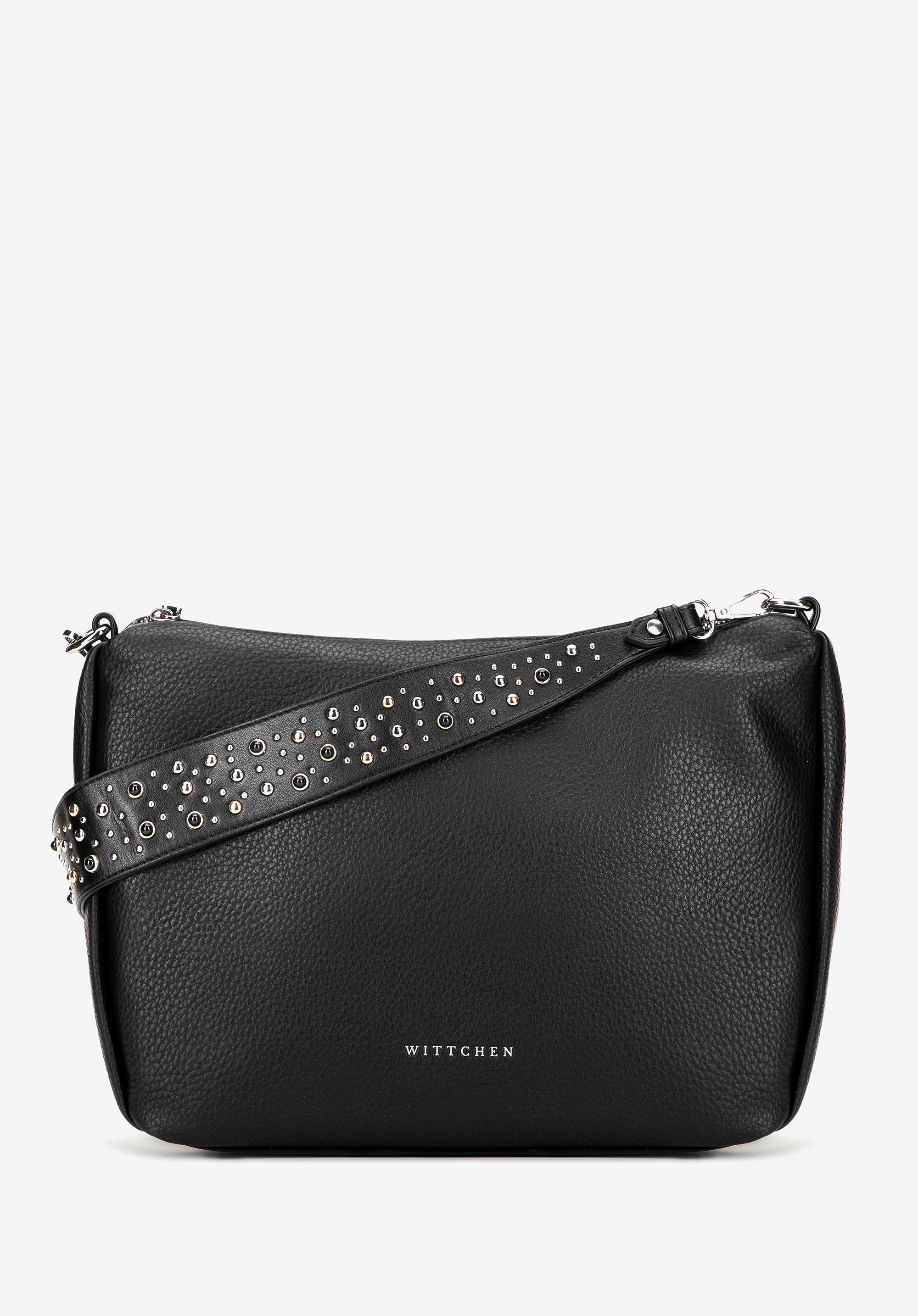 Damska torebka na ramię z ekoskóry z dżetami czarna