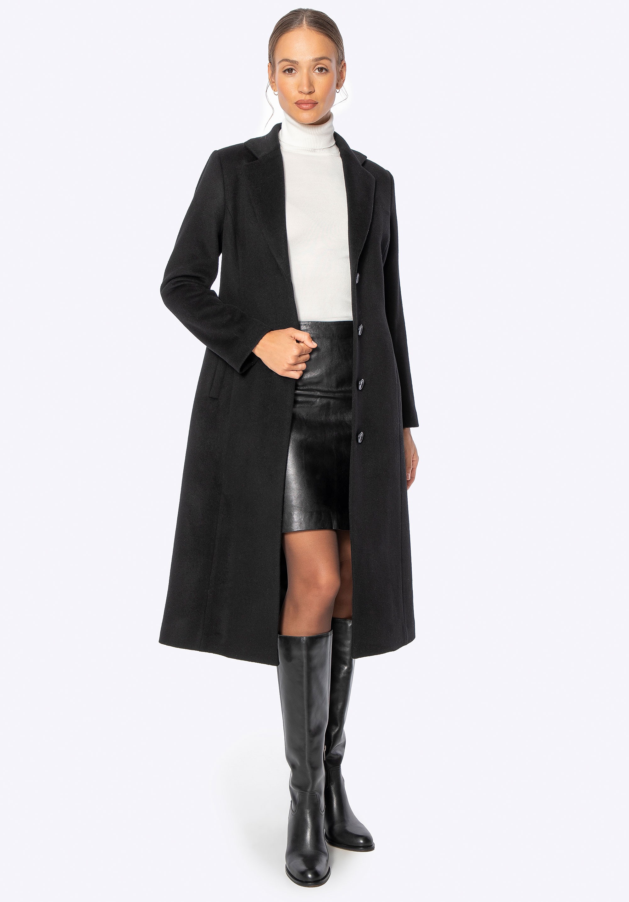 Wełniany płaszcz z domieszką kaszmiru czarny