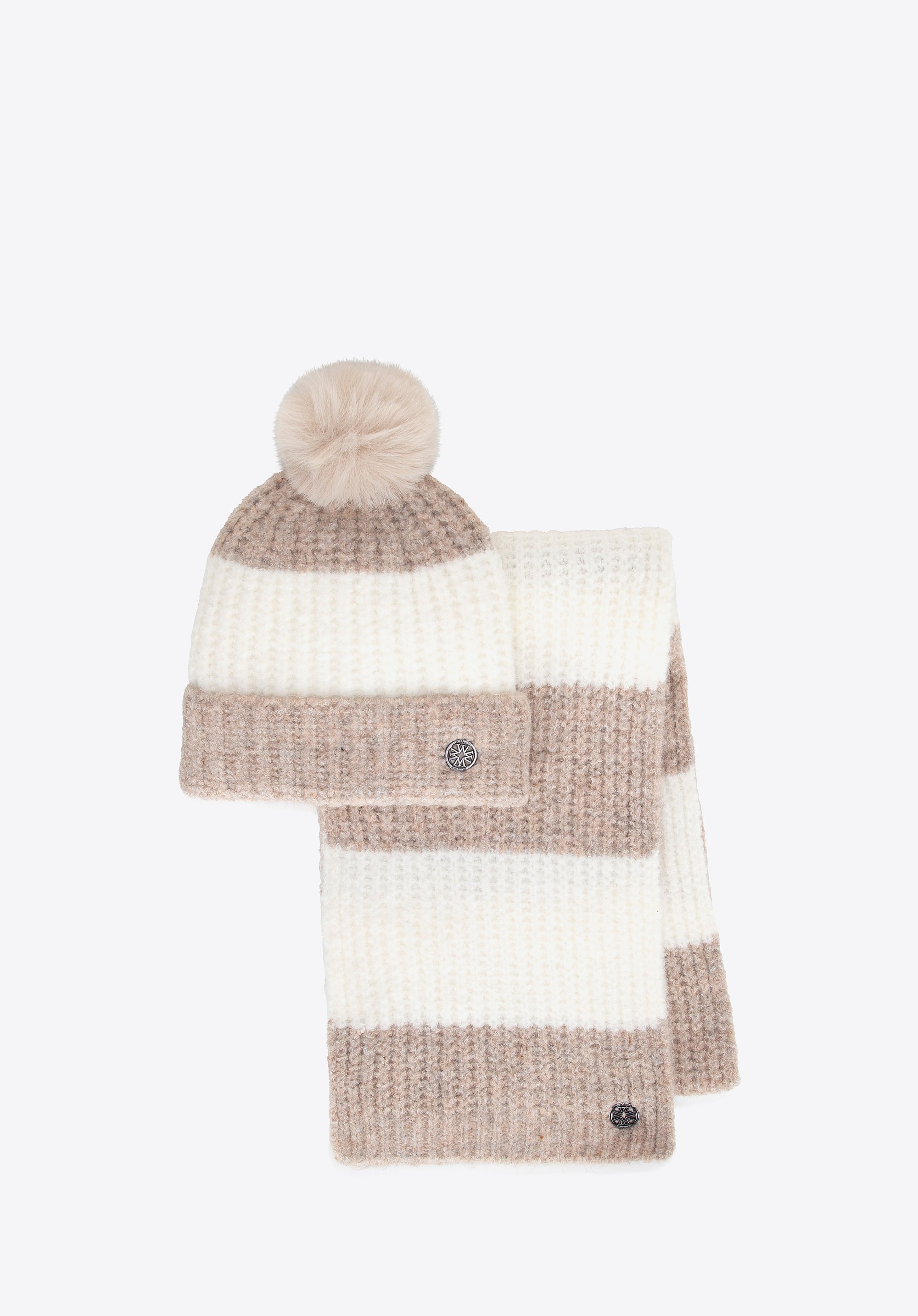 Damski zestaw zimowy z dodatkiem wełny kremowo - beżowy