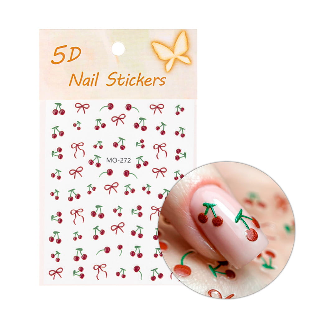 Naklejki do paznokci 5D samoprzylepne wisienki MO-272