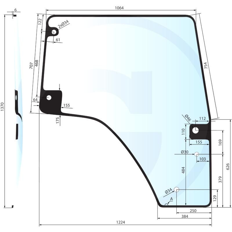Szyba drzwi lewa Deutz Agrofarm Agroplus Hürlimann Lamborghini SAME 0.015.5691.0/40
