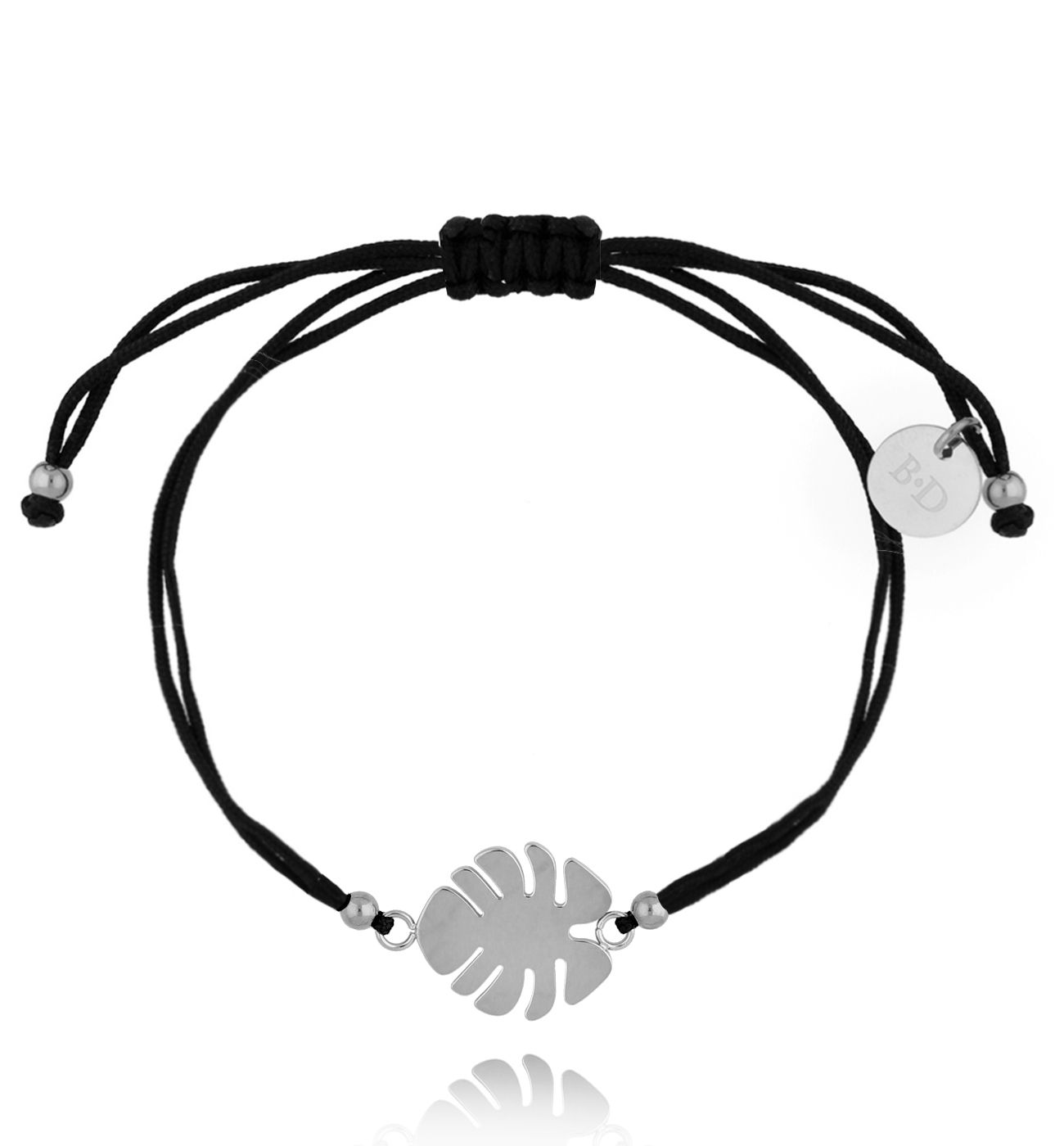 Bransoletka czarno-srebrna z liściem monstery Don't stress BGL0547