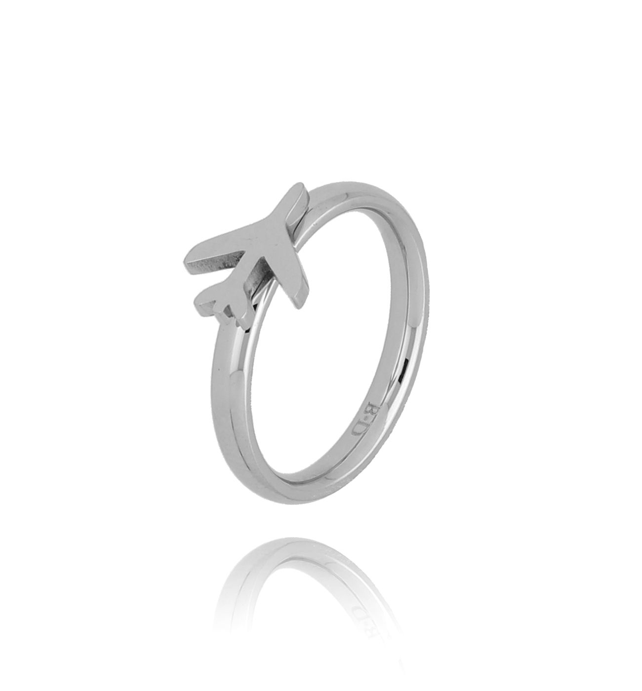 Pierścionek srebrny ze stali szlachetnej z samolotem rozmiar 10 - By Dziubeka