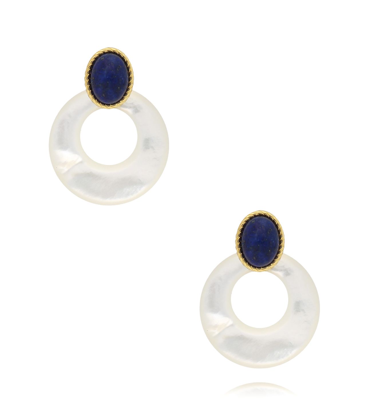 Kolczyki z masą perłową i granatowym oczkiem - By Dziubeka