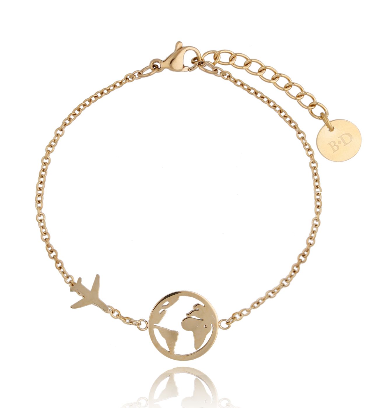 Bransoletka z ziemią i samolotem ze stali szlachetnej złota BSA0150