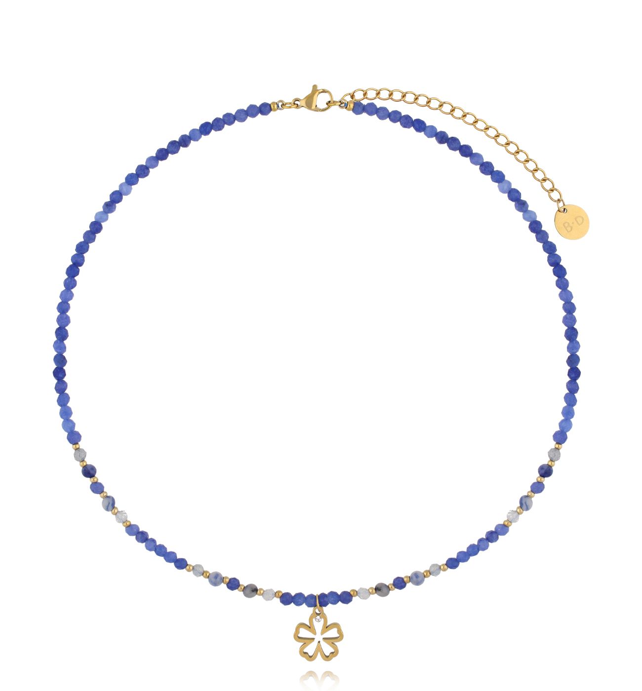 Naszyjnik niebieski ze złotym kwiatuszkiem NTW1421